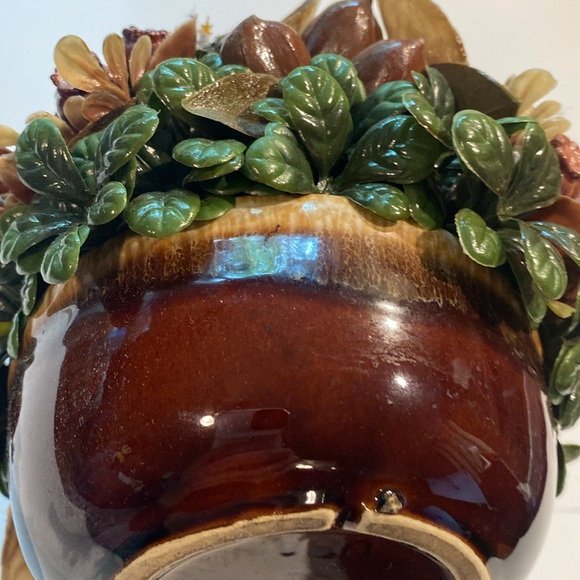 McCoy Vintage Brown Drip Glaze Pottery Apple Fruit Floral Centerpiece 7050 - Picture 11 of 13